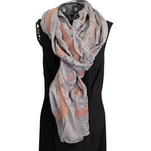 Handmade Wool/ Silk blend Wrap Scarf Pomegranate Moon Fern Design in Denim.